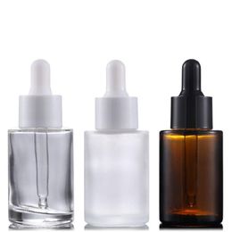 30ml Glass Essential Oil Perfume Bottles Liquid Reagent Pipette Dropper Bottle Flat Shoulder Cylindrical Bottle Clear/Frosted/Amber Mrmmd
