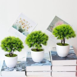 Decorative Flowers 17x21cm Green Artificial Small Tree Potted Bonsai Christmas Halloween Birthday Party Home Bedroom Decoration Fake Plants