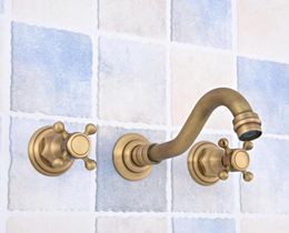 Bathroom Sink Faucets Antique Brass Retro Copper 3 Hole Wall Mount Kitchen Basin Faucet Cold Mixer Water Bathtub Taps 2sf527