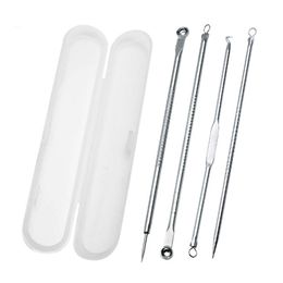 4 Pcs / Set Blackhead Comedone Acne Grain Defect Vacuum Extractor Blackhead Remover Tool Spoon for Skin Care