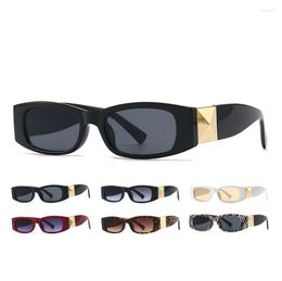 Sunglasses Luxury Retro Designer Gold Square Cone Retangle Small Frame PC Tinted UV Protection HD Lens Shades Sun Glasses Women