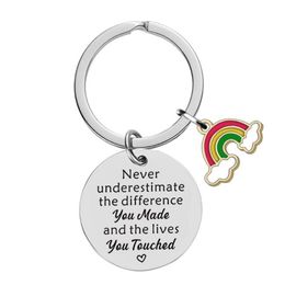 Key Rings Stainless Steel Letter Never Underestimate Enamel Rainbow Charm Keychain Pendant Holder Bag Hangs Fashion Jewelry Drop Deli Dhyvr