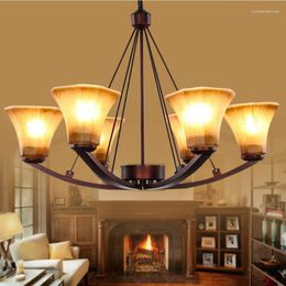 Chandeliers American-Style European Style Living Room Lamp Retro Wrought Iron Restaurant Chandelier Bedroom LED E14 Lamps AC90-260V