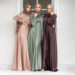 Ethnic Clothing Muslim Fashion Satin Abaya Dress Elegant Caftan Luxury Kaftan For Islamic Women Dubai Turkish Style Djellaba Jalabiya