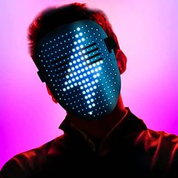 Party Masks LED Mask Full Color with Gesture Sensing RGB Glowing Mask for Halloween Christmas Carnival Costume DJ Light Up Party Cosplay 230616