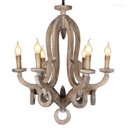 Chandeliers Farmhouse Vintage Wood Rustic Wooden Chandelier Indoor Lighting For Living Room Bedroom Kitchen Lights Fixture Lamp