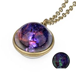 Pendant Necklaces Space Universe Glow In The Dark Necklace Sky Glass Ball Women Girls Fashion Jewellery Will And Sandy Gift Drop Deliv Dhb8Z