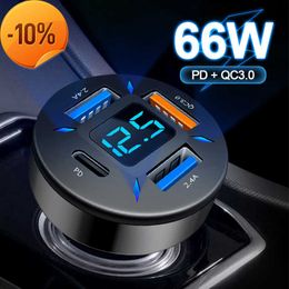 New 4 Ports 66W USB Car Charger Fast Charging Qucik Charge 3.0 QC3.0 PD 20W Type C Car USB Charger For iPhone Xiaomi Samsung