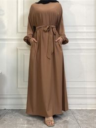 Ethnic Clothing Ramadan Muslim Abaya Dress Dubai Elastic Sleeve Belted Abayas For Women Turkey Islam African Hijab Dresses Kaftan Robe