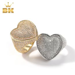 Solitaire Ring THE BLING KING Big Heart Ring Full Micro Paved Iced Out Bling Cubic Zirconia HipHop Ring Delicate Punk Jewellery For Men And Women 230615