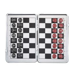 Chess Games Travel International Set Pocket Mini Magnetic Piece PU Leather Foldable Chessboard Aluminum Alloy Chessman Board Game 230616