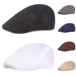 Berets Summer Men Women Casual Beret Hat New Fashion Solid Color Flat Cap Newsboy Style Gatsby Hat Adjustable Breathable Mesh Caps Z0613