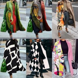 Women' Blends Blended Tweed Coat Elegant Autumn and Winter Fashion Street Ladies Long Cardigan Fashionable Floral Print 230615