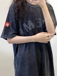 Japanese Heavy Fashion Brand C.E Vintage Wash To Do Old Letters Short-sleeved Round Neck T-shirt Men and Women