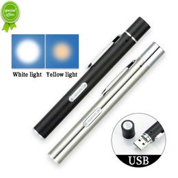 New Mini LED Pen Medical Flashlight Dual Light Source Stainless Steel USB Built Rechargeable Flash Light Gift Supplies