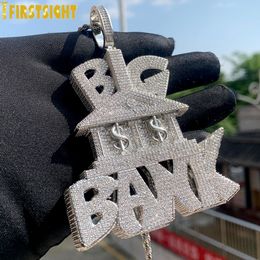 Charms Iced Out Bling Heavy Chunky CZ Letter Big Bank Pendant Necklace Cubic Zirconia Dollar Symbol Bank Charm Men Hip Hop Jewellery 230615