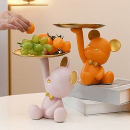 Decorative Objects Figurines Creative Resin Bear Figurine Cute Statue Home Decoration Desktop Storage Tray Rack for Coins Snack Phone Entrance Office 230615