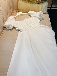 2023 Summer White Solid Colour Beading Dress Short Sleeve Sweetheart Neck Panelled Knee-Length Casual Dresses J3L126449