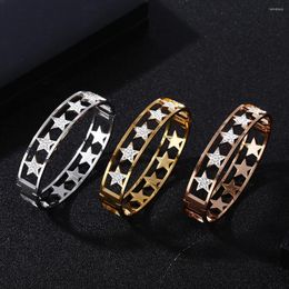Bangle Stainless Steel Bangles Bracelet On Hand For Women Gift Jewelry Rhinestone Stars Charm Luxury Hard 2023 Design