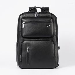 Backpack Multifunctional Genuine Leather Men Fashion Boys School Travel Bag Large Rucksack Big Black