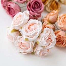 Decorative Flowers 12/6pcs Artificial Silk Rose For Wedding Home Room Table Decoration DIY Fake Bride Bouquet Wreath Accessory