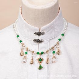 Pendant Necklaces Vintage Chinese Style Necklace For Women's Green Ancient Aesthetic Beautiful Pearl Bracelet Wholesale Gift