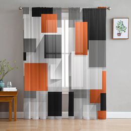Curtain Geometric Figures Orange Grey Black Voile Sheer Curtains Living Room Window Tulle Kitchen Bedroom Drapes Home Decor 230615