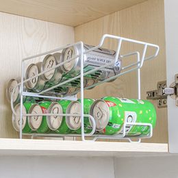 Bathroom Shelves Kitchen Refrigerator Cans Organiser Shelf Desktop Double Layer Storage Rack Beverage Soda Coke Beer Can Dispenser Holder 230615