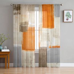 Curtain Oil Painting Abstract Geometric Orange Voile Sheer Curtains Living Room Window Tulle Kitchen Bedroom Drapes Home Decor 230615