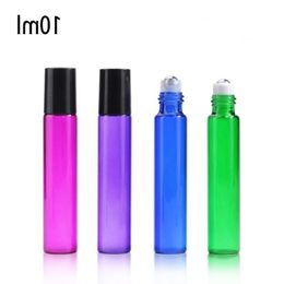 10ml Thin Empty Glass Roll On Bottle Blue Red Green Roller Bottles With Black Lid for Essential Oil Aromatherapy Perfume SN397 Nfvtt