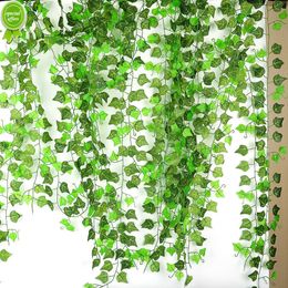 New 12pcs Simulation Ivy Green Leaves Garland Plants Vine Fake Foliage Wall Decor For Wedding Party Home Living Room Decoration Leaf