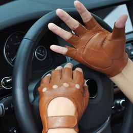 Five Fingers Gloves Leather Fingerless Motorcycle Gloves Bicycle Motocross GYM MTB Tactical Work Driving Gloves Men Protective Gear Moto Equipment 230615