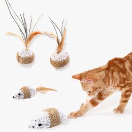 Cat Toy Hemp Rope Cat Toy Squeaky Interactive Ball Feather Mouse Cat Toy Chase Ball Toys For Cats Kitten Cat Accessories