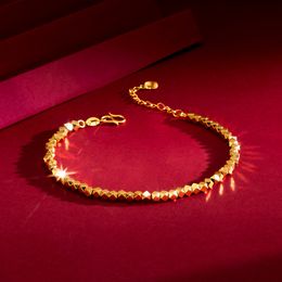 Chain Real 18K Gold Bracelet for Women Pure Adjustable Trendy Laser Beads Fine Jewelry Gift 230615