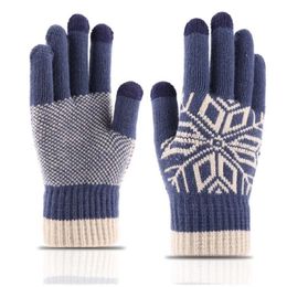 Five Fingers Gloves Unisex Wool Knit Jacquard Touch Screen Driving Men's Winter Cashmere Plus Velvet Thicken Elastic Warm Cycling Mittens H64 230615