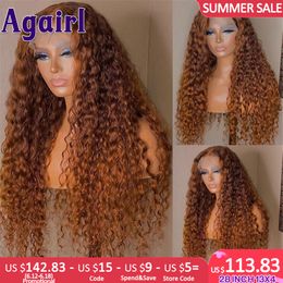 Lace Wigs 32 30 Inch Water Lace Front Wig Ombre Ginger Brown Curly 5X5 Lace Human Hair Wigs Transparent 13x4 13X6 Lace Frontal Wigs 230616