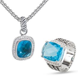 Necklace & Ring Set for Women Fashion Rectangular Cushion Cut CZ Pendant Necklace And Statement Ring Set