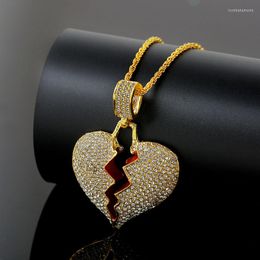 Pendant Necklaces Fashion Broken Heart Women Men Hip Hop Jewellery Gold Silver Colour Iced Out Chain Rhinestone Statement Necklace
