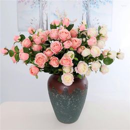 Decorative Flowers Home Wedding Decoration Flower 5 Pieces Per Lot Artificial Rose With 6pcs Head Simulation Fake