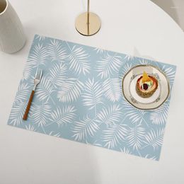 Table Mats Simple Japanese Light Blue Leaves Printed Placemats Leather Waterproof Oilproof Heat-insulated Dinner Mat Kitchen Decor