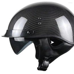 Motorcycle Helmets Carbon Fibre Half Helmet Open Face Vintage Street Bike Touring Cruiser Scooter (Matte Black L)