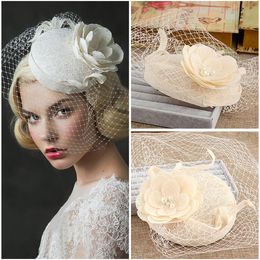 Wedding Hair Jewellery Vintage Wedding Bridal Hair Accessories Flower Tulle Birdcage Veil Headpiece Mini Wedding Bride Hat 230615
