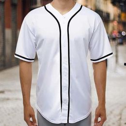 Men's T Shirts Men Summer T-shirt Pullover Short Sleeves Color Matching Buttons Single-breasted Loose Mid Length Baseball Uniform