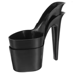 Decorative Flowers 2 Pcs Small Indoor Pots High Heels Flower Planters Plants 26x21.5cm Black Plastic