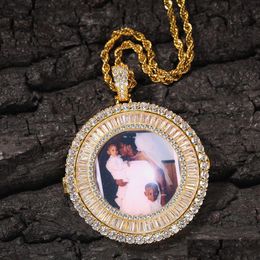 Pendant Necklaces Customize Round Memorial Po Necklace With Bling Diamond Stone Zircon Men Women Lover Gift Couple Pendants Drop Del Dh059