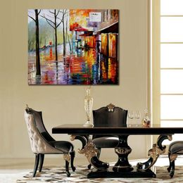 Urban Streets Canvas Art November in Paris Handcrafted Abstract Painting Modern Decor for Office