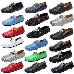 Luxury Brand Business dress shoes Hand-Stitched Loafers Low Heel Round Head V Horse Rank Buckle Decorative Grey Black Leather Shoes Size 35-48
