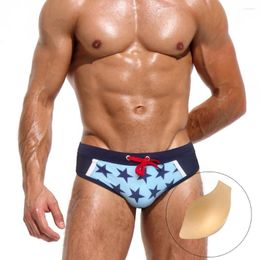 Men's Swimwear Men Sexy Bikini Low Waist Swim Briefs Summer Quick Dry Beach Surfing Trunks Male Star Print Sport Mayo Bathing Suit