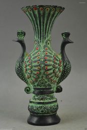 Vases Old Decorated Carve Pair Auspicious Peacock Rare Noble Vase Copper Craft Tools Wedding Decoration Brass Real Bronze