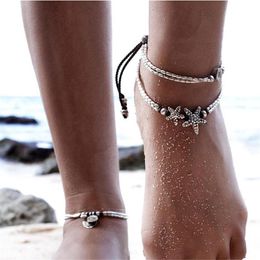 Anklets Retro Bohemia Round Rune Starfish Anklet Beach Boho Ankle Bracelet Charm Sexy Barefoot Sandals Foot Jewellery Gift For Women Girls